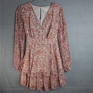 Japna Dress Women's Medium Long Sleeves V-Neck Pink Feminine Layered Boho